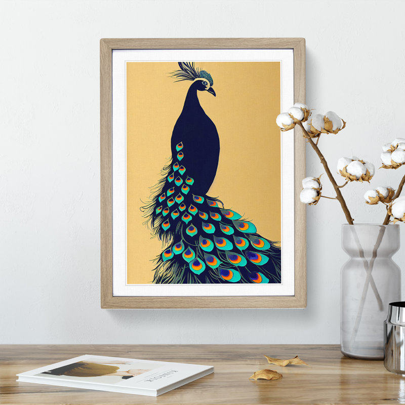 XV1022-797X Art Nouveau Peacock - Single Picture Frame Print, 34cm H x 25cm W, Beige