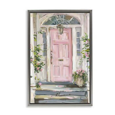 Pink Door Welcome Framed Floater Canvas by Petal Prints Design