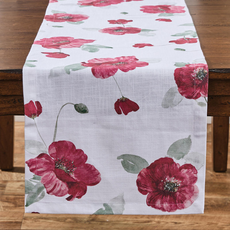  Poppy Red Floral Table Runner 15" x 72"