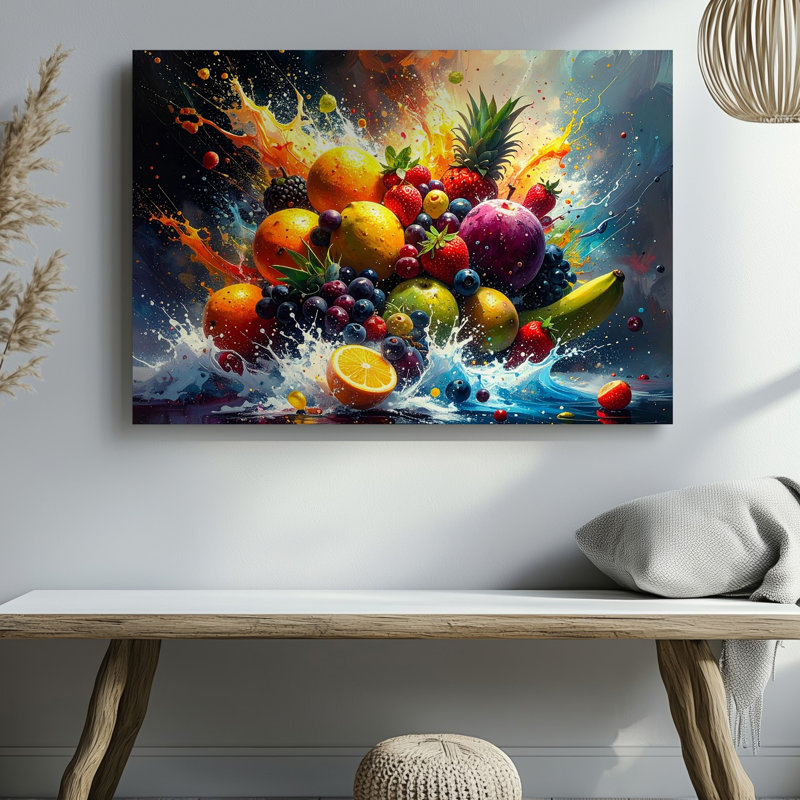 Canvas Wall Art Cosmic Fruit Explosion Canvasdynamic Digital Burst Of Multicoloured Fruits Wall, 11" H x 14" W