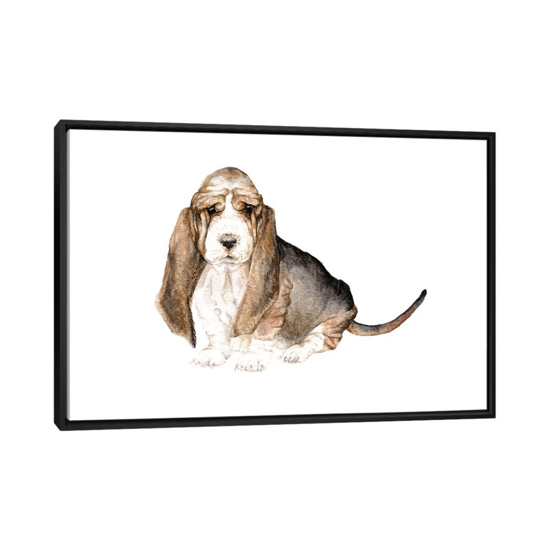 « basset hound », reproduction sur toile, H 18 po x l 26 po x P 1,5 po, Toile avec cadre noir, Pas de tapis