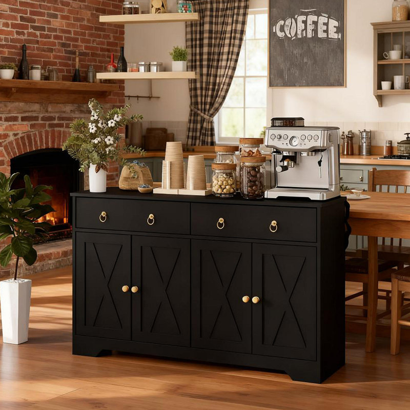 Buffet de rangement de cuisine avec portes de style grange et armoire à tiroirs