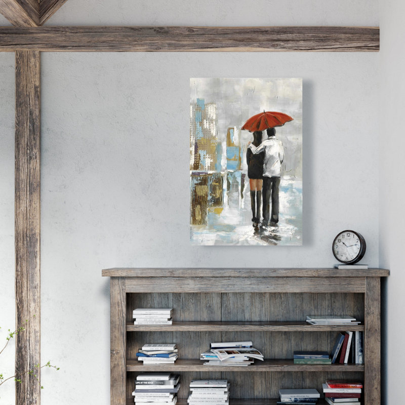 Couple marchant sous un parasol | Décoration abstraite sur toile