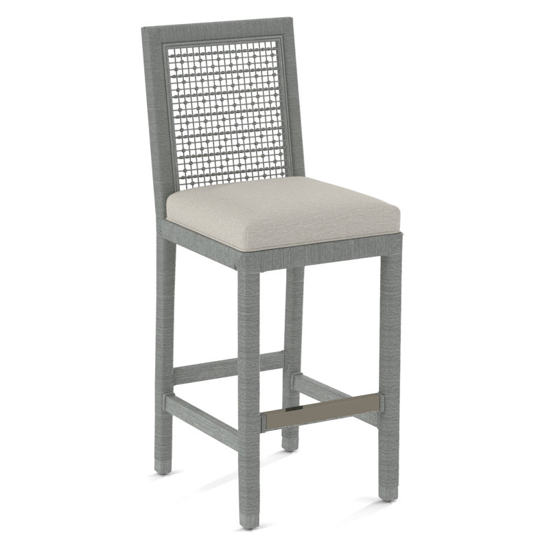 Pine Isle Upholstered Stool, White Performance Fabric, Nickel