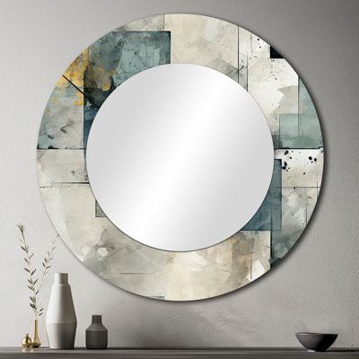 Grey Industrial Concrete Pattern - Modern Round Mirror Wall Decor_MTMIR125282