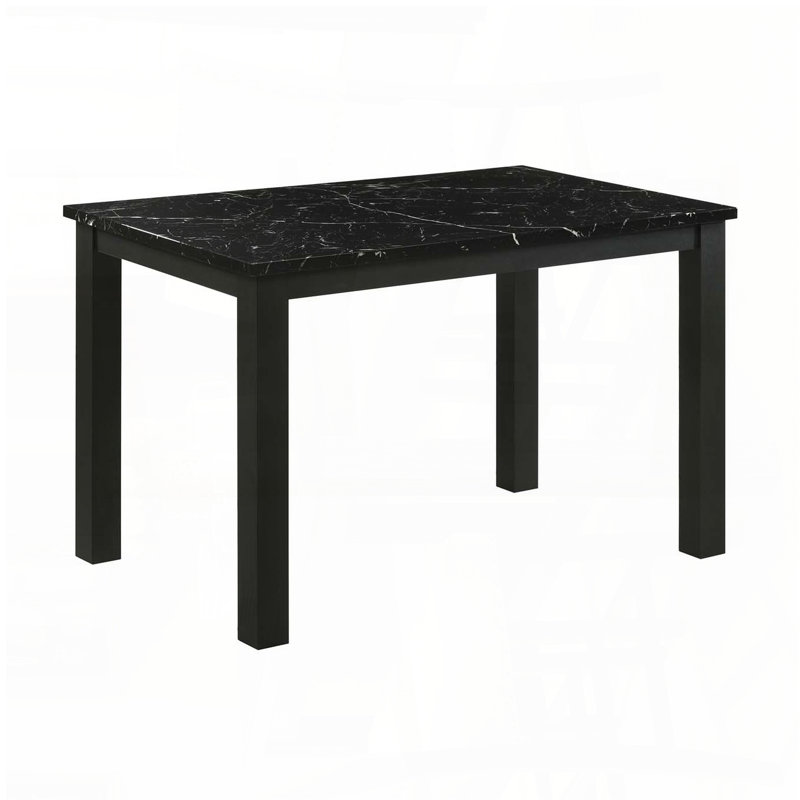 Table de salle à manger contemporaine en faux marbre avec plateau noir, finition noire, 47,2 po x 29,5 po, Noir