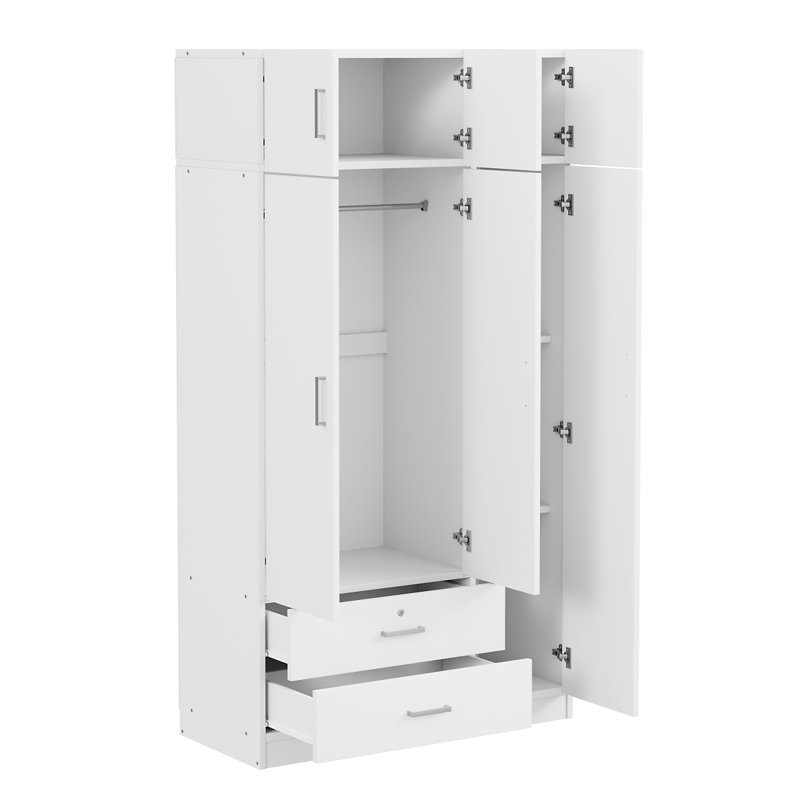Armoire à miroir 3 portes avec 2 tiroirs et armoire supérieure, Blanc