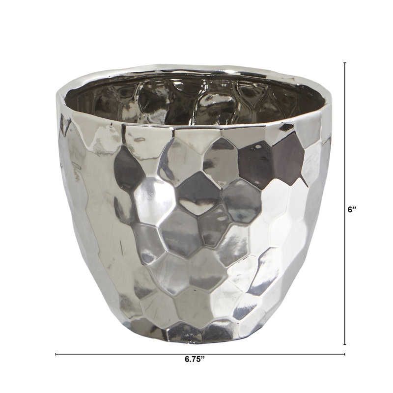 Vase de table en céramique Hewitt, Argent, H 6 po x l 6,75 po x P 6,75 po