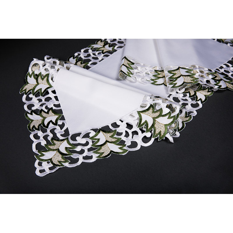 Multi-Colored Embroidered Cutwork Holiday Table Runner, 48" x 12"