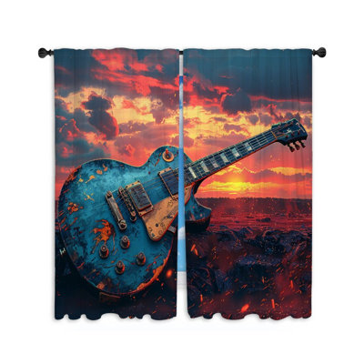 Electric Guitar Music Room Darkening Curtain Pair