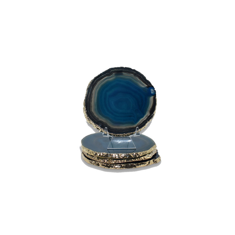 Agate Coaster with Gold Edge, Teal