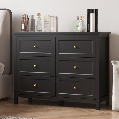 6 Drawer Dresser For Bedroom, 41" Wide Large Chest Of Drawers With Golden Handles, Modern Modern Bedroom Storage Dresser For Closet And Living Room, W by Lark Manor