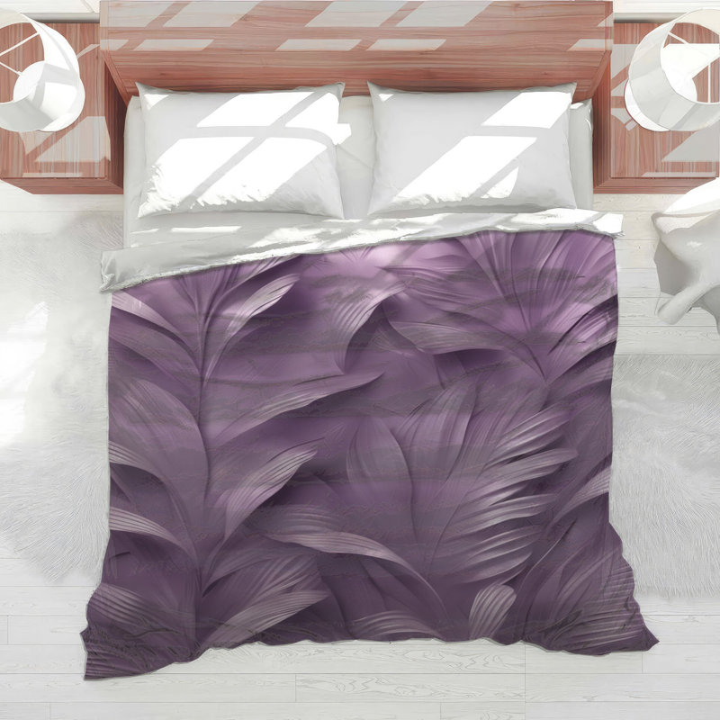 Textured Leaf Pattern Comforter, Twin, Medium Purple Medium Purple
