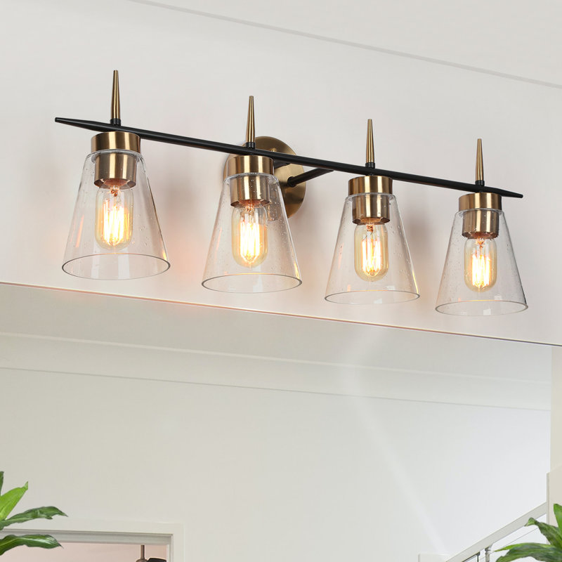 Modern 4-Light Dimmable Black Brass Vanity Light Wall Mount Powered Room Lamp