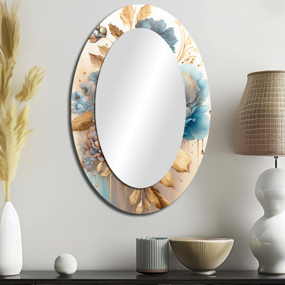 Miroir mural ovale bleu et doré