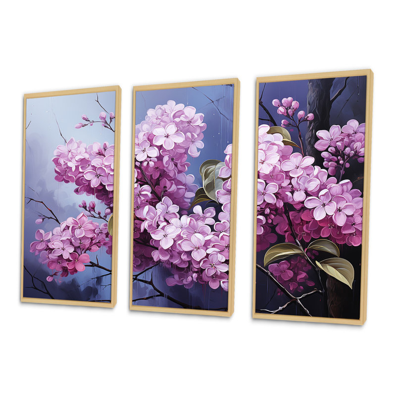 Ensemble de décoration murale surréelle, "Lilas", H 40 po x l 60 po x P 1 po, Cadre naturel flottant