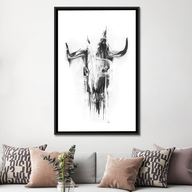 « bull crâne », reproduction d’art sur toile, H 26 po x l 18 po x P 1,5 po, Toile avec cadre noir
