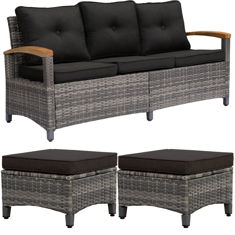 3-Person Sofa Seating Group with Ottomans