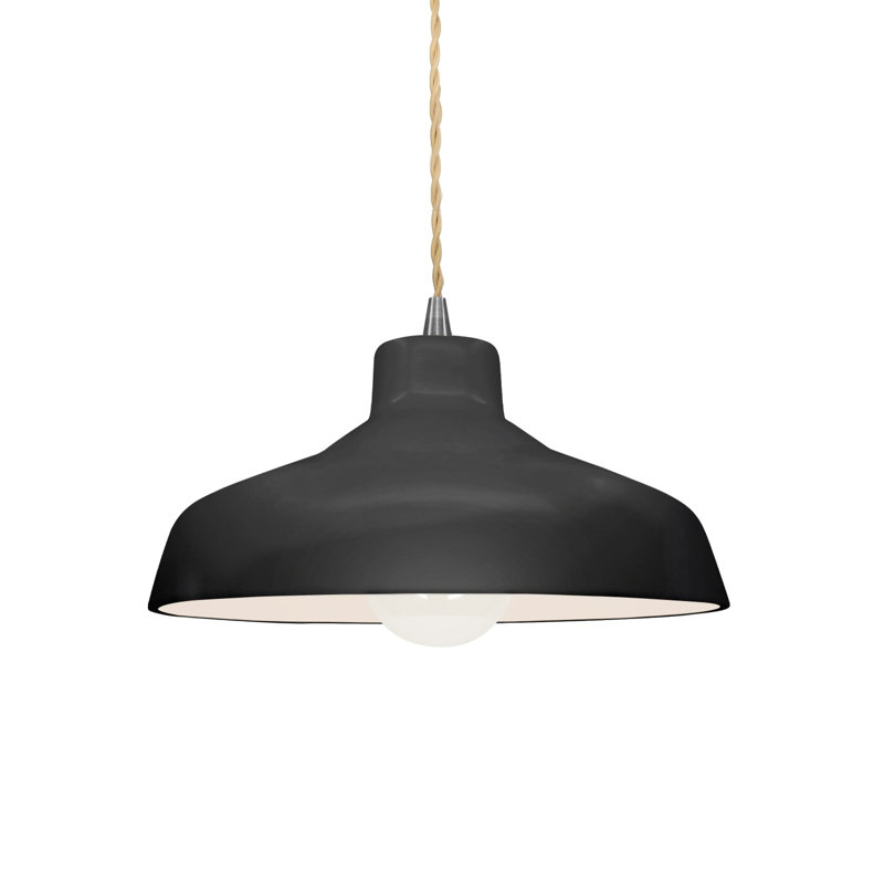 Luminaire suspendu à 1 lumière Aschwin - DEL intégrée, Noir brillant / beige, Nickel brossé, H 5,5 po x l 11,5 po x P 11,5 po
