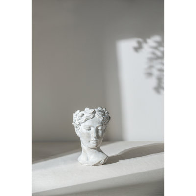Greek Style Cement Head Planter - Indoor Outdoor Home Garden Decor, D7" X 11"
