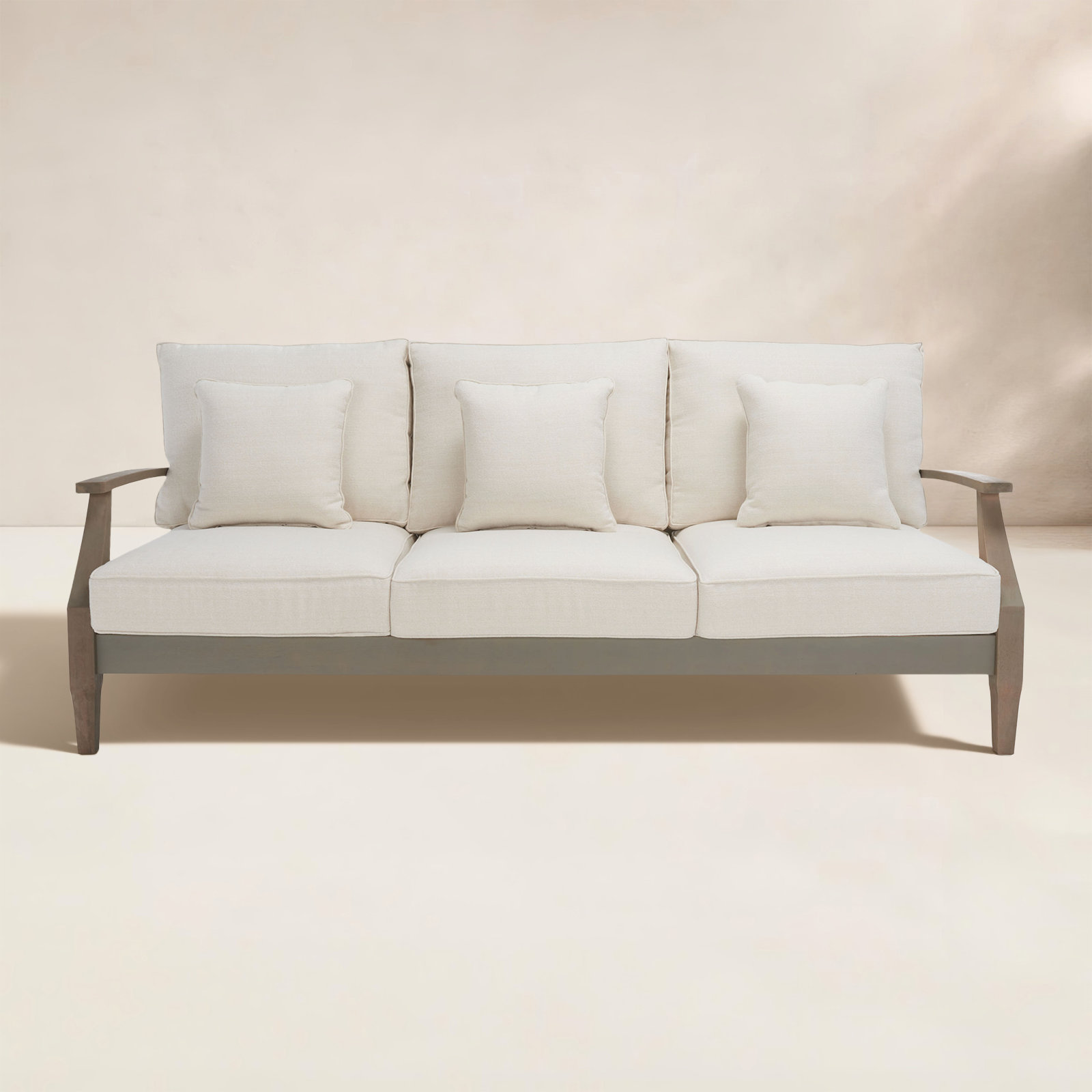 Samya 83'' Wide Outdoor Patio Sofa with Cushions, Light Gray/Beige