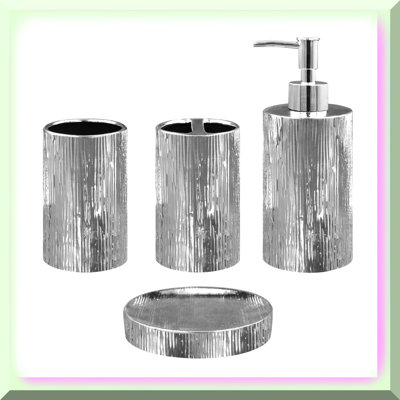 Silver Shine Bathroom Essentials Set - Includes Toothbrush Holder, Soap Dispenser, and More - 4 Piece Ceramic Collection