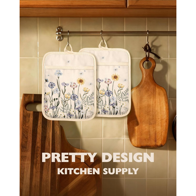 Porte-pots de fleurs Silcone pour la cuisine - Maniques 100% coton beige avec poches
