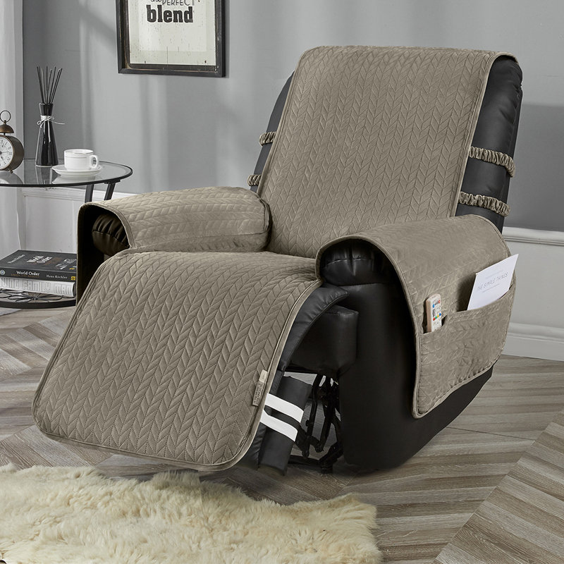 Box Cushion Recliner Slipcover, 96" H x 23" W x 20" D, Taupe Velvet