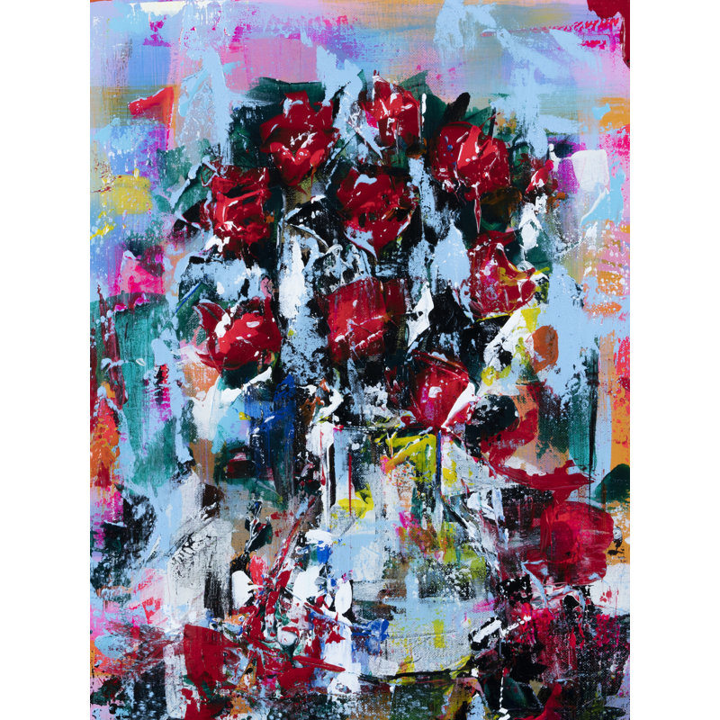 Roses dans un vase par Jphono 1, Toile tendue, H 32 po x l 24 po, Aucun mat
