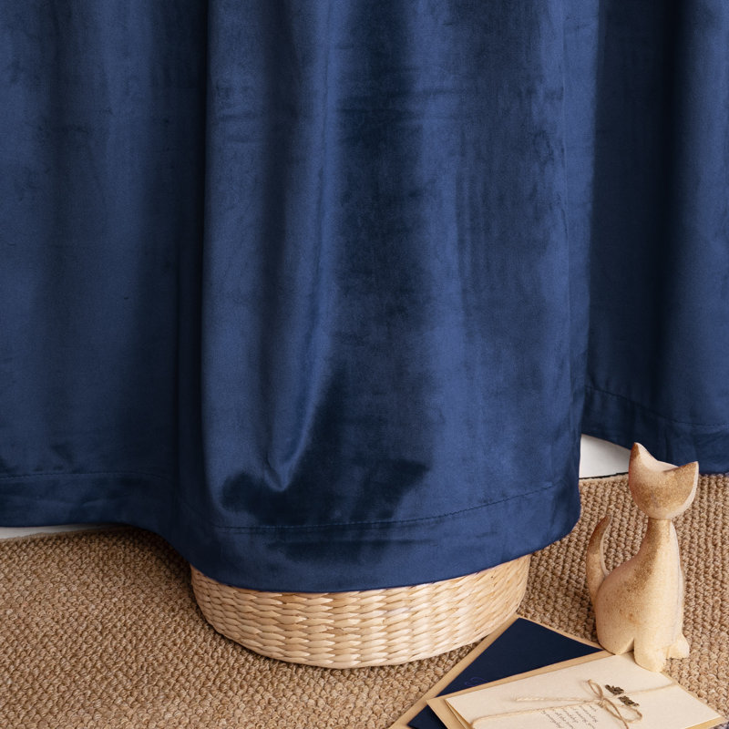Soft Luxurious Velvet Back Tab Blackout Room Darkening Curtain Pair, 52" W x 84" L, Navy Blue