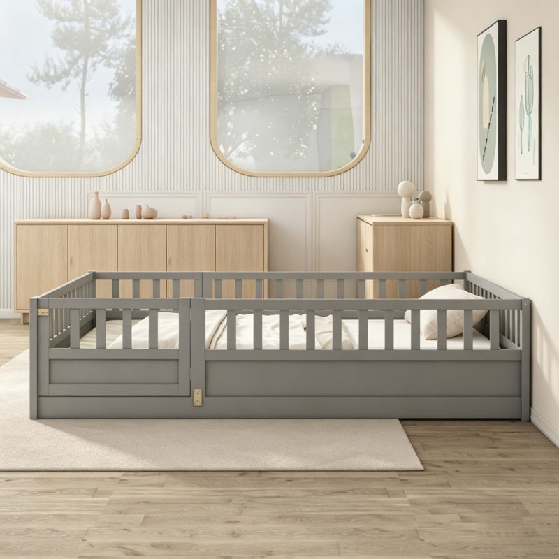 Lit double sur pied Montessori, Gris, Lit double