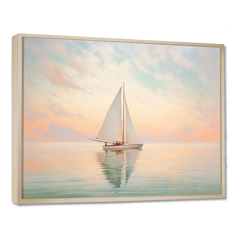 Bateau, eaux éthérées II - impressions sur toile, H 16 po x l 32 po x P 1 po, Maple Floater Framed