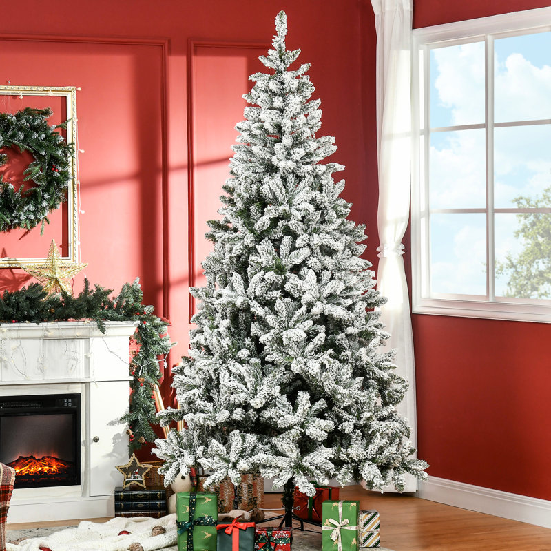 Arbre de Noël artificiel de 7,5 pi de hauteur avec neige floquée, réaliste, ignifuge, assemblage facile, détails, méthode