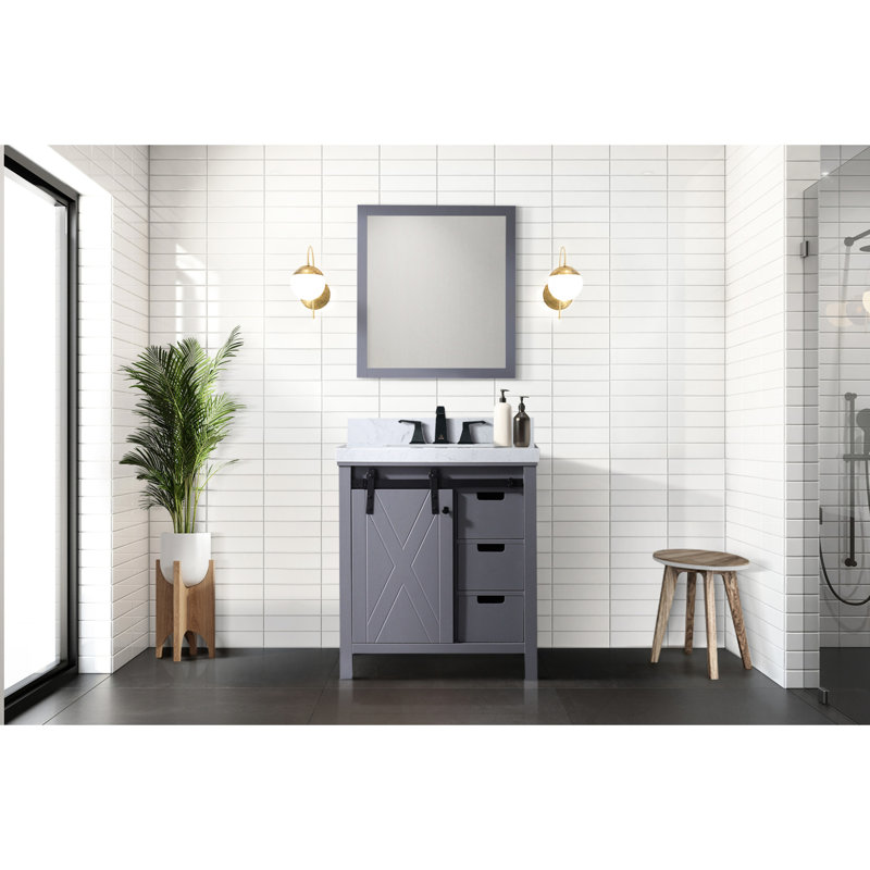 30 po Armoire de salle de bain gris foncé l 22 po x P 22 po avec miroir de 28 po entièrement assemblé pour une meilleure capacité de rangement