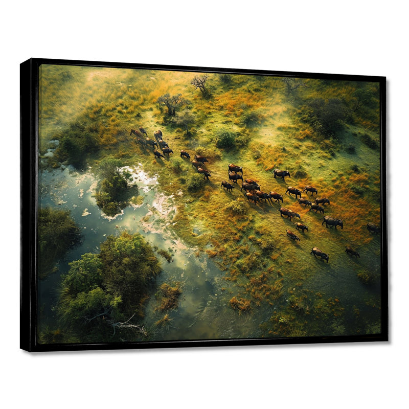 Castanon - impression d'art mural paysage africain, H 16 po x l 32 po x P 1 po, Toile avec cadre flottant noir