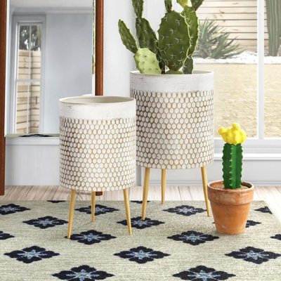 Acker Round Metal Indoor Planter Pot Set