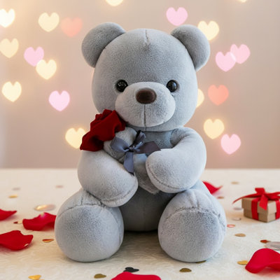 Ours en peluche avec des fleurs roses en peluche pour les cadeaux de la Saint-Valentin H 10 po x l 5 po