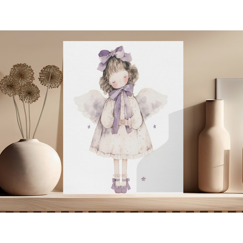 Sweet Angel Girl Purple Bow Canvas, 24x32