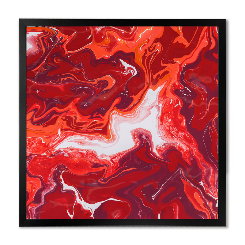 Red and White Marble Ripples - reproduction d'art moderne sur toile, H 30 po x l 30 po x P 1 po, Cadre photo noir
