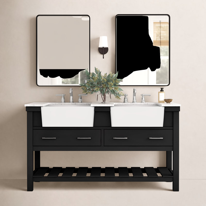 Pelaghia 60'' Double Bathroom Vanity with Marble Top, Black