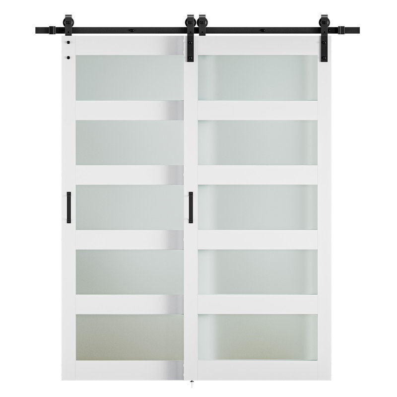 Portes de grange doubles en verre avec panneaux de quincaillerie d'installation, 51 po x 84 po