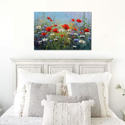 Spring Wall Art, Pictures Canvas Wall Decor, Spring Flower Prints for Living Room, Nature Painting Poster, Landscape Artwork, Wildflower Floral Canvas Framed Gift, 12" × 16"