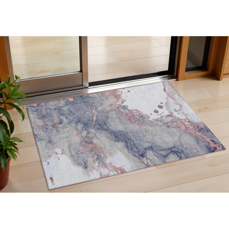 Tapis extérieur lavable abstrait 3 pi x 5 pi rosé et gris