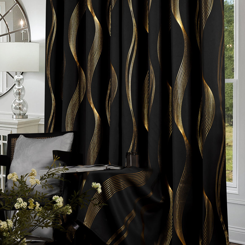 Geometric Blackout Thermal Curtain Pair, Black, 52" W x 72" L