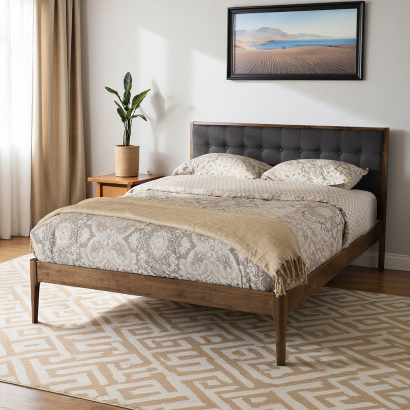 Anaijah Upholstered mid-century feel, King Platform Bed, Walnut 77.22'' W X 85.24'' L X 41.34'' H, King