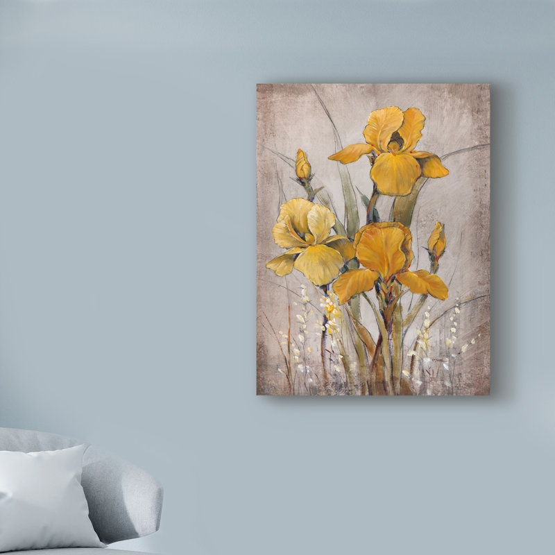 « golden irises ii », reproduction de peinture à l’acrylique sur toile tendue, H 32 po x l 24 po x P 2 po