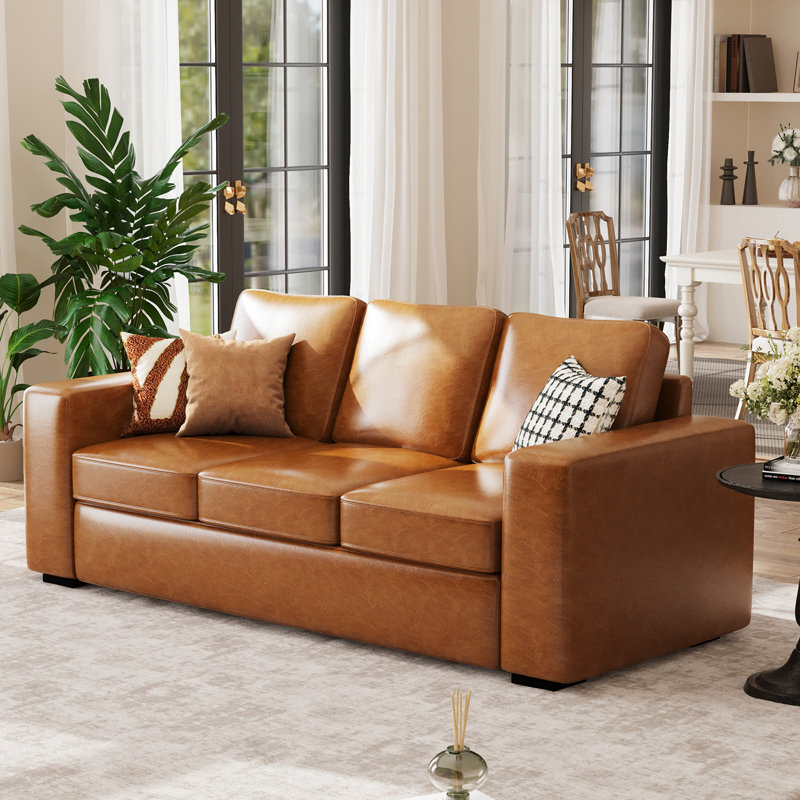 Modern Sofa for Living Room, 3 Seater Couch with Deep Seats, Upholstered Couches with Thickened Cushions-Brown