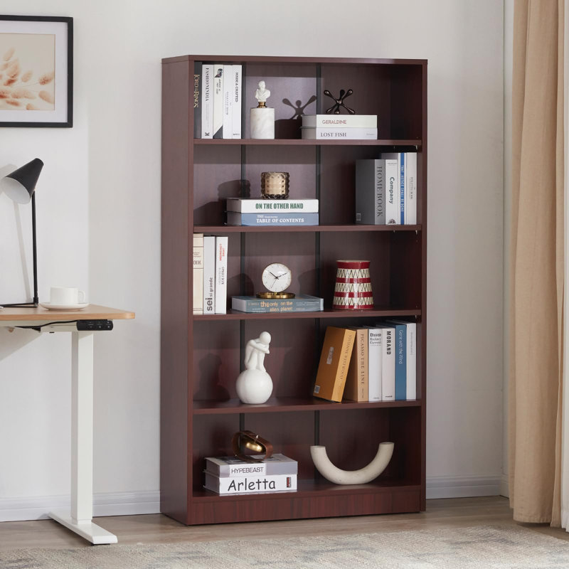 Latitude Run® Gibney Standard Bookcase, (5 Shelves) 59.84” H x 33.07” W x 11.61”D, Mahogany