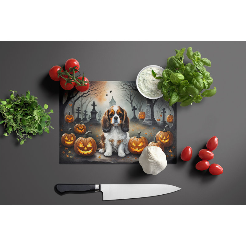 Grande planche à découper en verre Cavalier Spaniel Spooky Halloween
