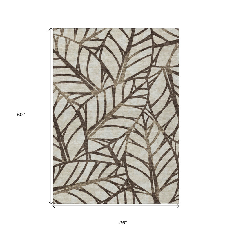 Tapis extérieur lavable floral 3 pi x 5 pi chocolat et beige